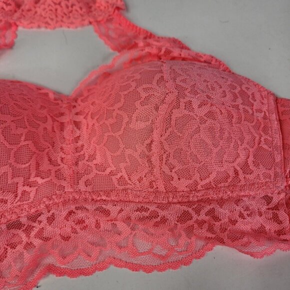 Victoria Secret Neon Pink Hi‎ Neck Padded Push Up Size Large Lace Bra - Picture 4 of 10